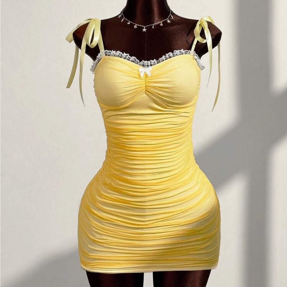 Elegant Yellow Ruched Dress